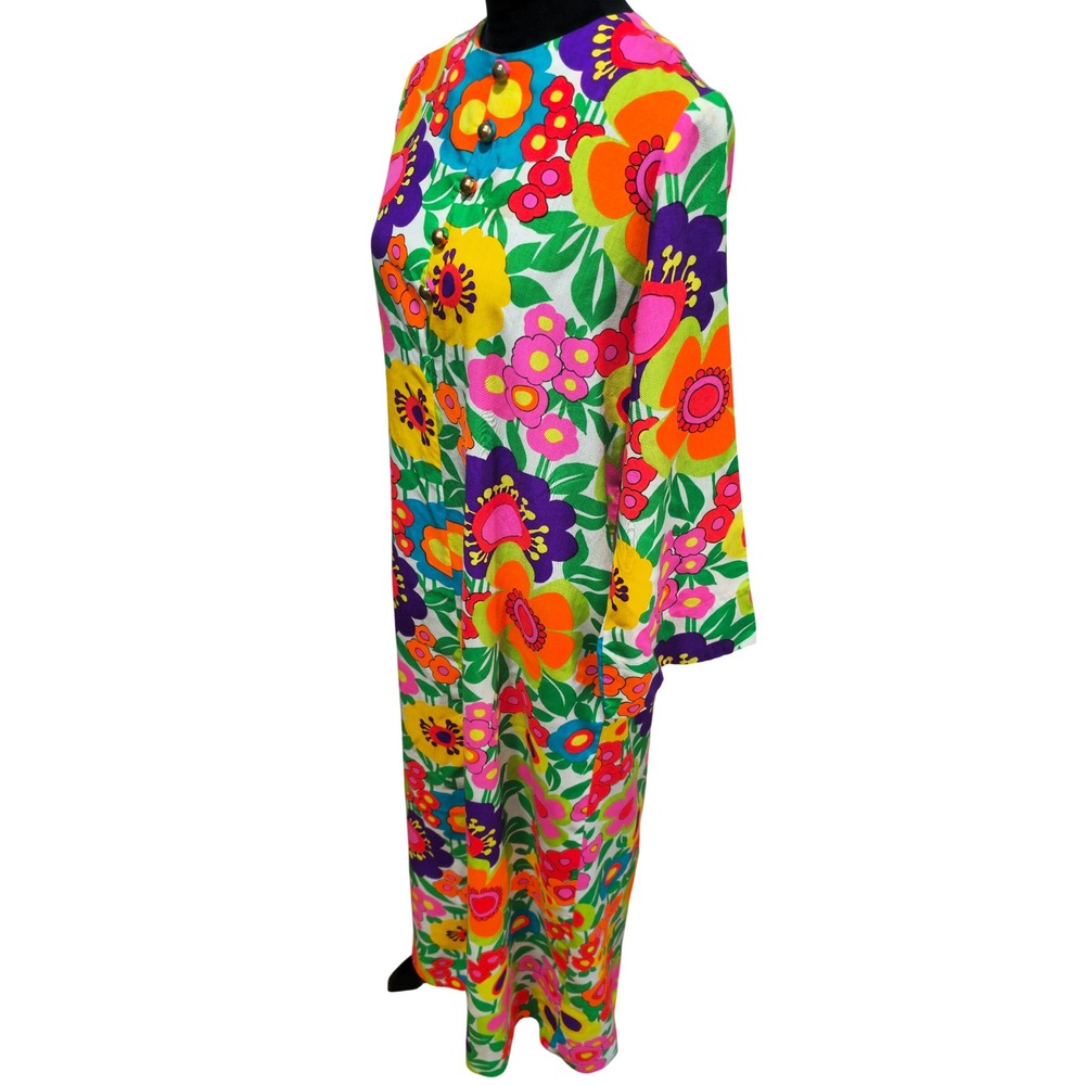 Keyloun Kaftan Maxi Dress Med Vintage 60s 70s Psychedelic Flower Power Retro Mod - Picture 5 of 14